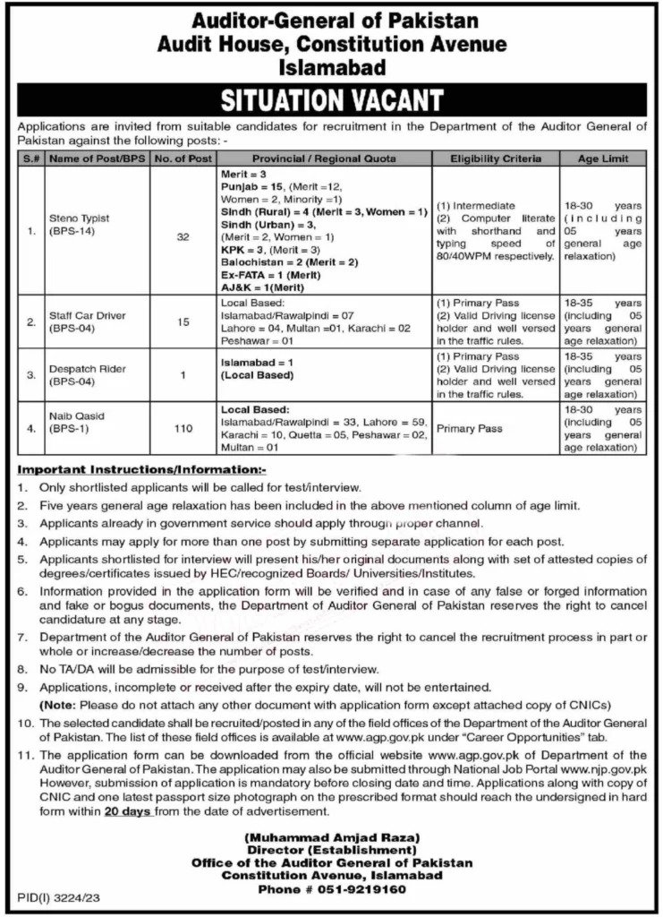 Auditor General of Pakistan Jobs 2023 Njp Online Apply