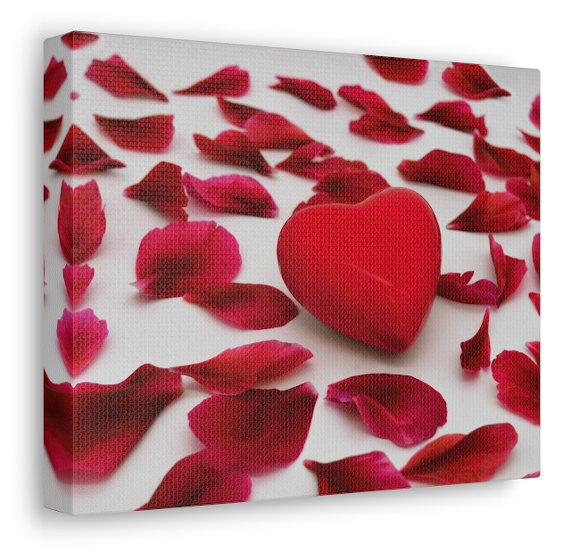 Valentine Canvas Gallery Wrap With Red Heart Surrounded by Rose Leaves