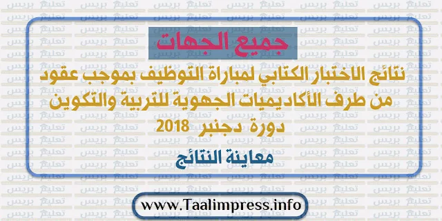 نتائج الاختبار الكتابي لمباراة التوظيف بموجب عقود من طرف الأكاديميات الجهوية للتربية والتكوين - دجنبر 2018