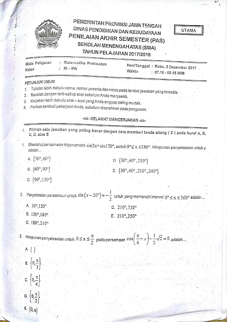 Bimbel Ife Ife Little Newton Soal Dan Pembahasan Pas Matematika Peminatan Kelas Xi Semester 1