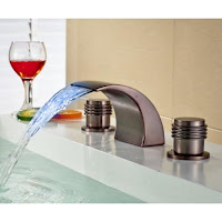  Juno Osasco LED Dual Handle Oil Rubbed Bronze waterfall Sink Faucet Mixer Tap