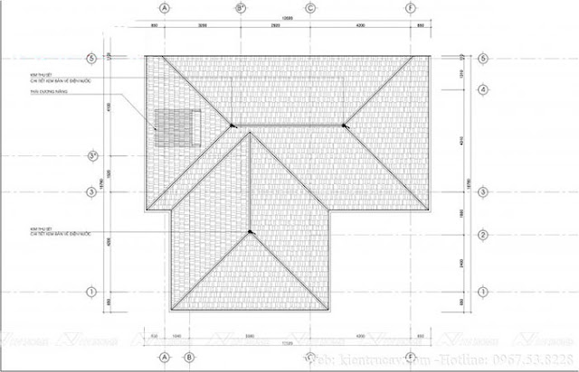 Mặt bằng tầng mái biệt thự 2 tầng bán cổ điển