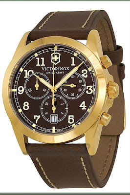 swiss army men's officer's watch Brown Dial Leather Strap
