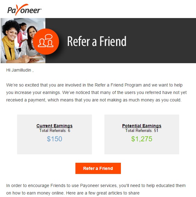 program refer a friend bonus $25 payoneer