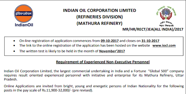 Recruitment 2017: IOCL Apply 45 JEA Posts