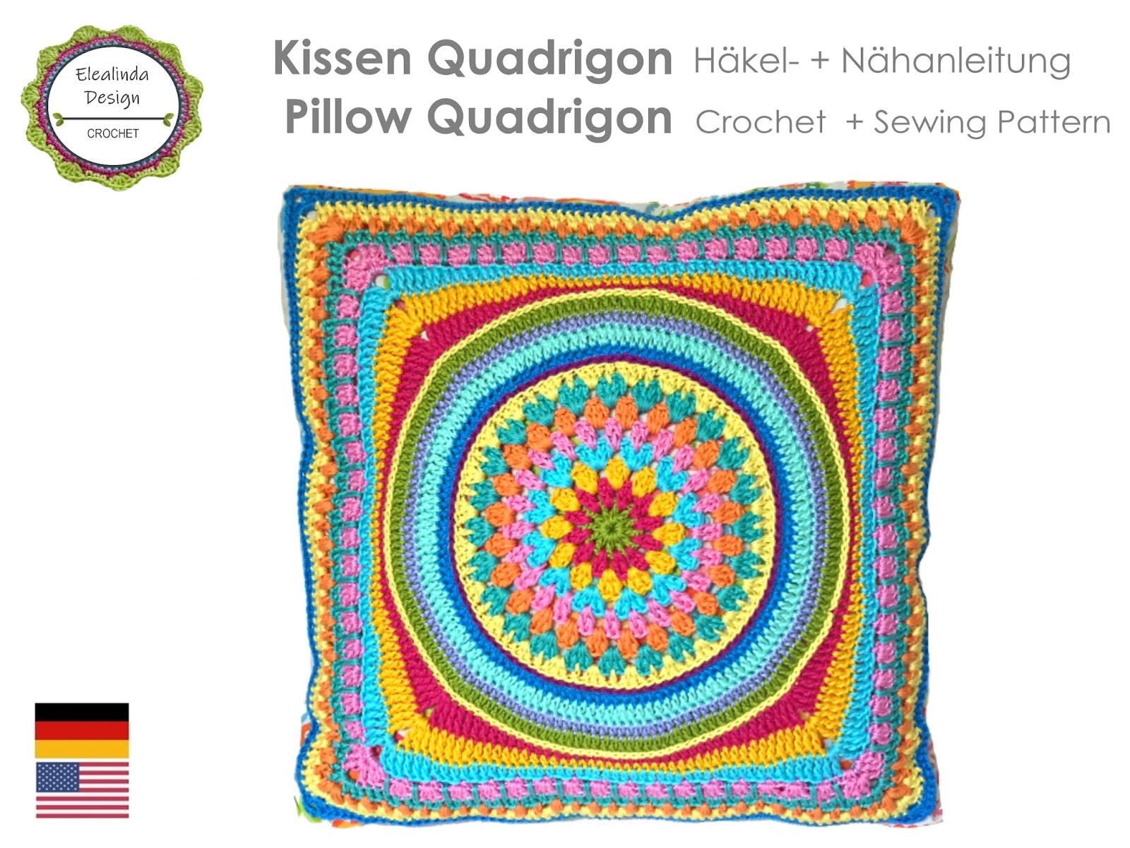 Ebook Kissen Quadrigon Stoffkissen mit Häkelplatte