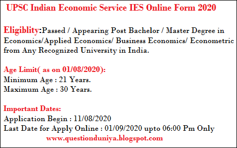 UPSC Indian Economic Service IES Online Form 2020