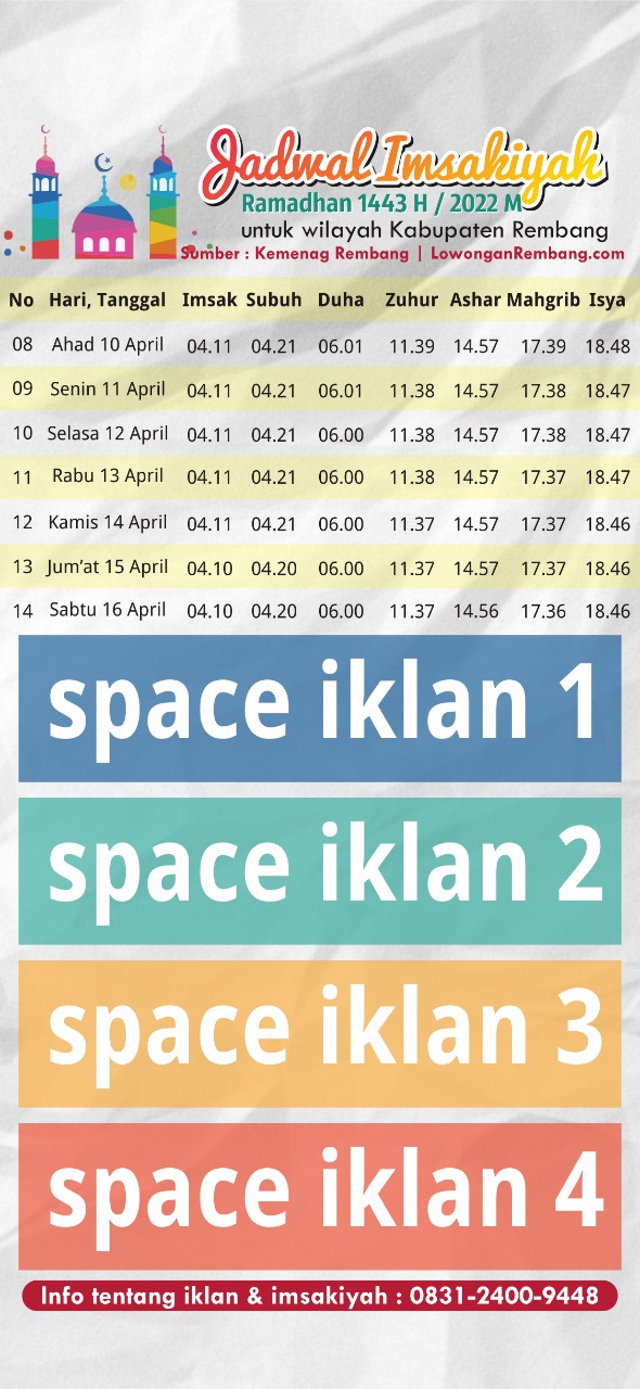 Unduh Jadwal Imsakiyah Ramadan 1443 Hijriah 2022 Masehi Kabupaten Rembang