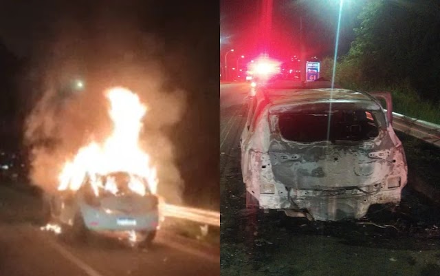 Corpo carbonizado é encontrado em carro incendiado na BR-101, no Recife