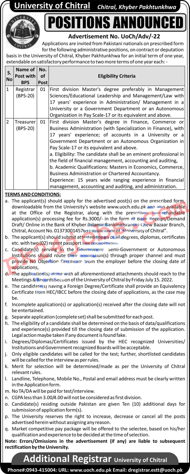 Chitral University Jobs 2022 – Today Jobs 2022