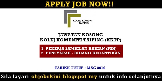 Jawatan Kosong Kolej Komuniti Taiping (KKTP) 