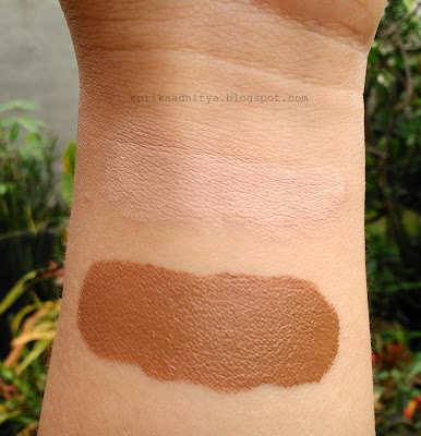 polesan dan swatch make over liquid foundation shade caramel dan ochre