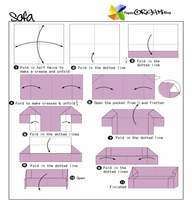 Furnitures Origami: A Sofa | Paper Origami Guide