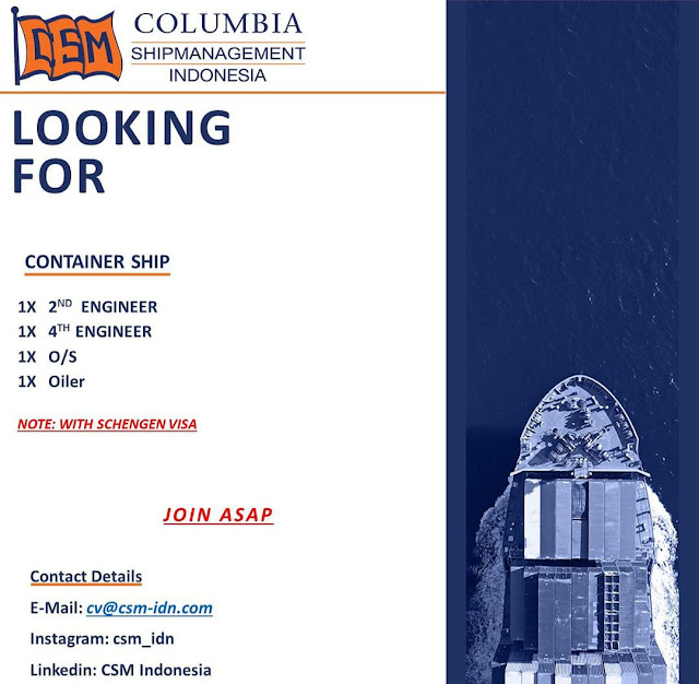 Lowongan Kerja Pelaut Columbia Ship Management Indonesia 2023