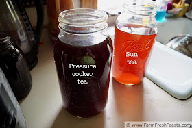 photo comparing the look of chai tea steeped in the sun vs chai tea prepared in the pressure cooker