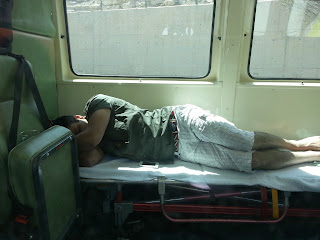 Catching up on some sleep on the Ambulance couch