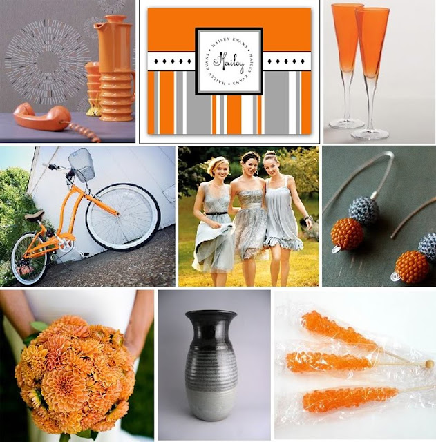 Loving this orange grey color palette inspiration board from White Dress 