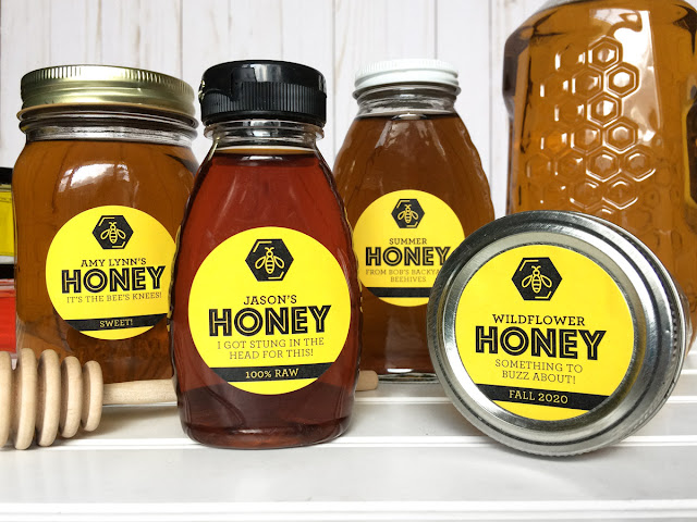 Custom Bee Bold honey jar labels