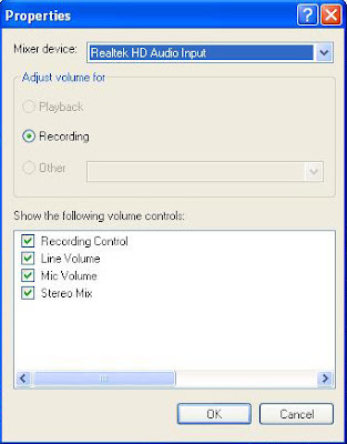 Setting Audio Take Mic Windows XP