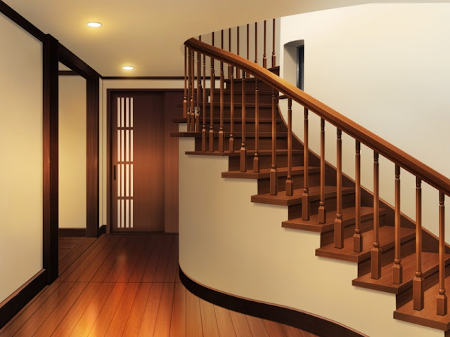 Wooden Curved Stairs (Anime Background)