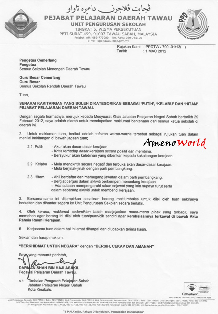 Surat Kepada Pengarah Pendidikan Negeri Sabah