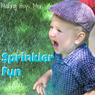 Sprinkler fun with the kids, great cooling down activity from Making Boys Men