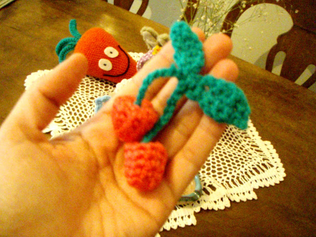 crochet cherries stuffed plush toy fruit cherry