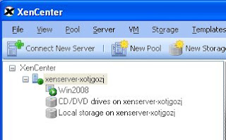 Citrix XenServer console, XenCenter, prior to adding new storage device.