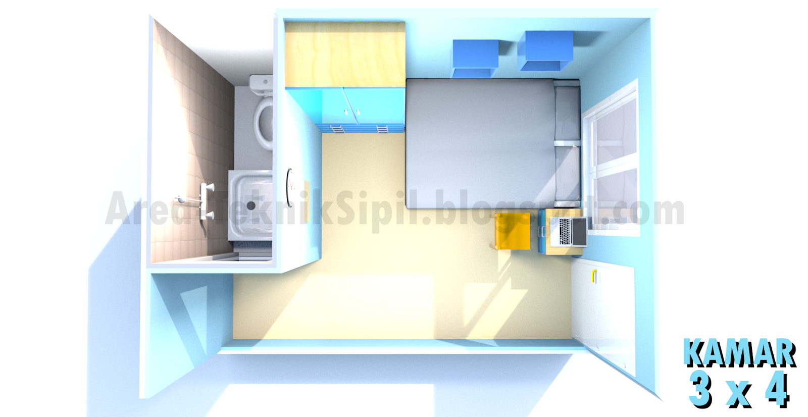 Design Kamar Kost 3x4 Minimalis Area TEKNIK SIPIL