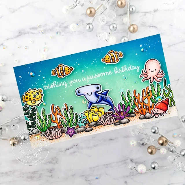 Sunny Studio Stamps: Tropical Scenes Best Fishes Sea You Soon Birthday Card by Ashley Ebben