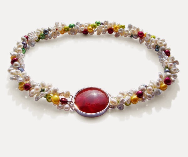 pearl necklaces with colorful pendants