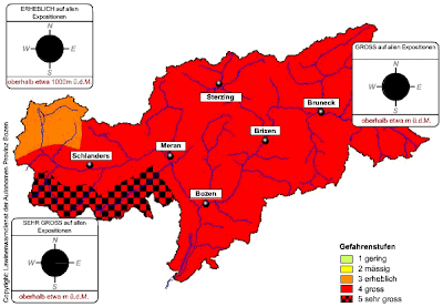 Grosse bis sehr grosse Lawinengefahr in Suedtirol