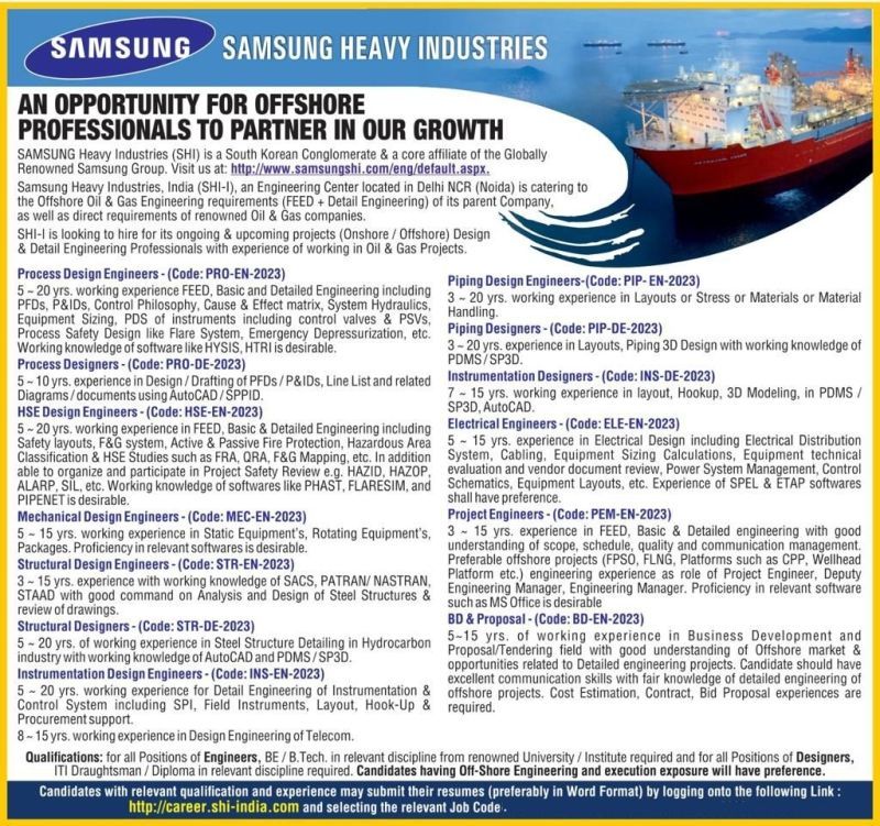 Samsung Heavy Industries Hiring For Multiple Position