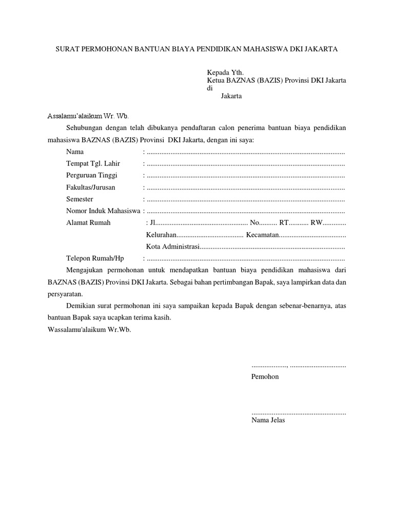 Contoh Surat Permohonan Bantuan Baznas RUANGSIPIL