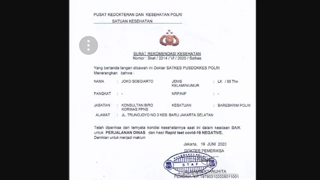 Setelah surat jalan, dokumen surat bebas Corona (COVID-19) untuk Djoko Tjandra yang diterbitkan oleh Pusat Kedokteran dan Kesehatan (Pusdokkes) Polri beredar di media sosial. Polri mengatakan Pusdokkes akan turut diperiksa terkait surat bebas Corona itu.