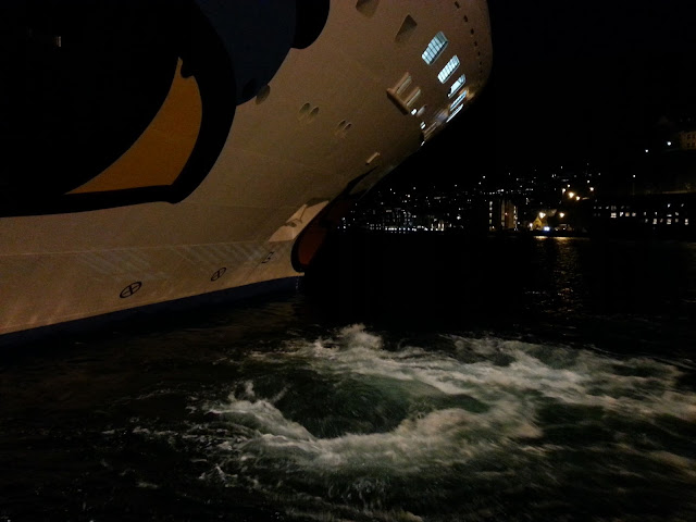 Cruise ship AIDAcara at night in Bergen Norway