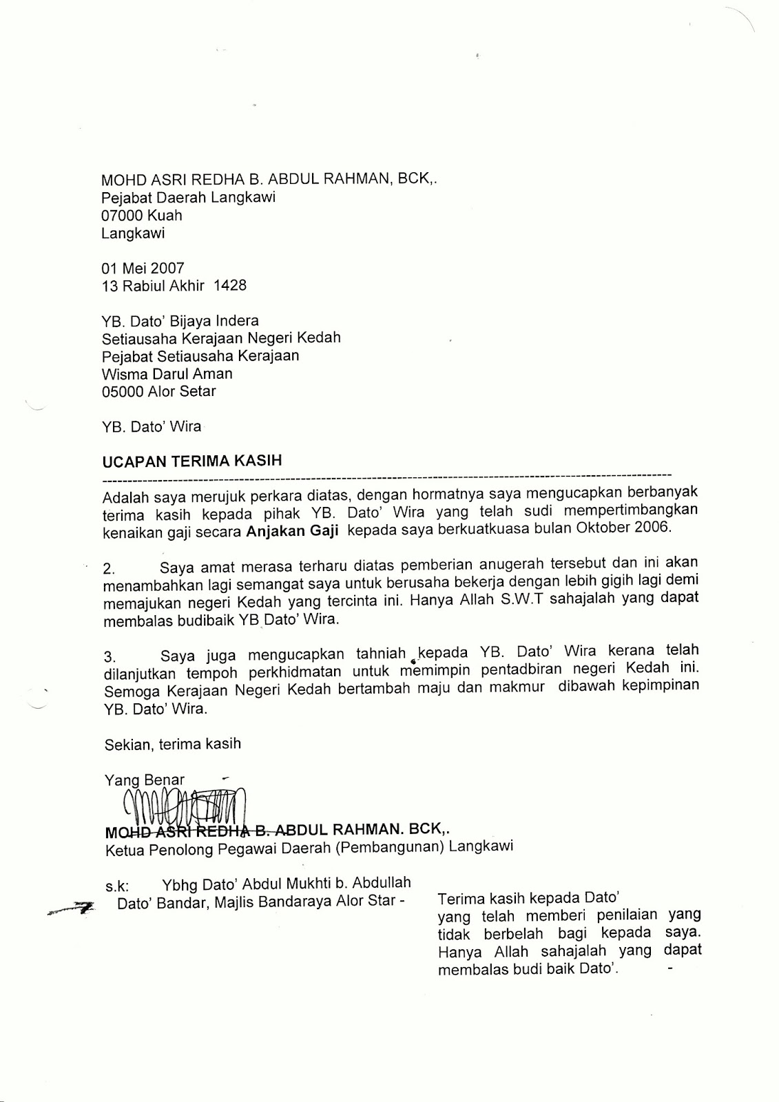 Contoh Surat Terima Kasih Dan Penghargaan