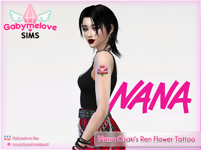 Sims 4 CC | Tattoo: Nana Osaki's Ren (Lotus) Flower Tattoo | Gabymelove Sims | Anime, manga, tatuaje, custom content, contenido personalizado, mod, NaNa, Hachi, loto, flor, pink, lotus, femenine, otaku