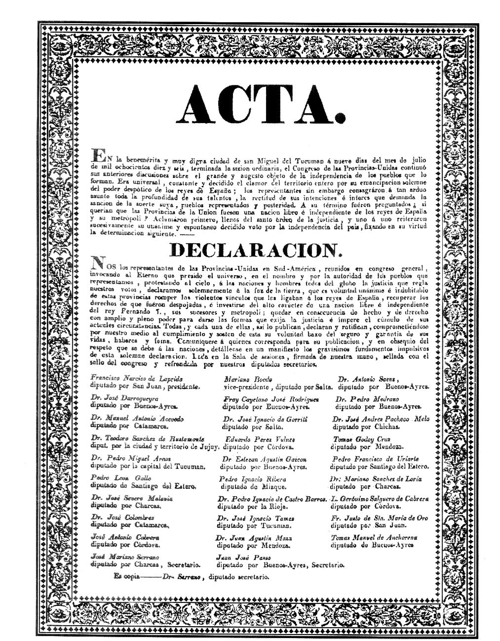 Nº 28 Prof. Bartolomé Ayrolo: ACTA DE LA INDEPENDENCIA