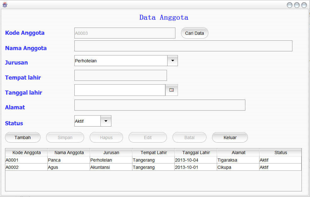 [JAVA] Contoh Aplikasi Perpus