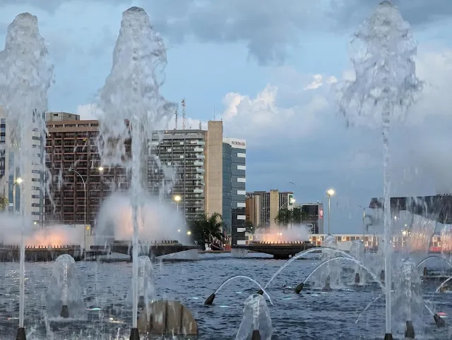 Windsor Hotel viewed through the waters of Fonte da Torre in Brasilia