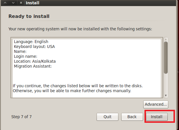 Finish Backtrack Installation by clicking Install