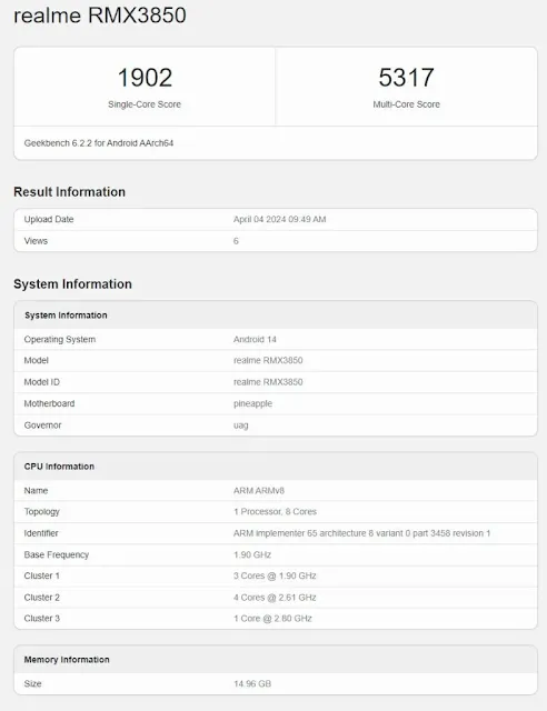 Realme GT Neo 6 SE Geekbench Listing