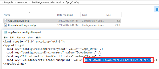 Thumbprint value in AppSettings.config