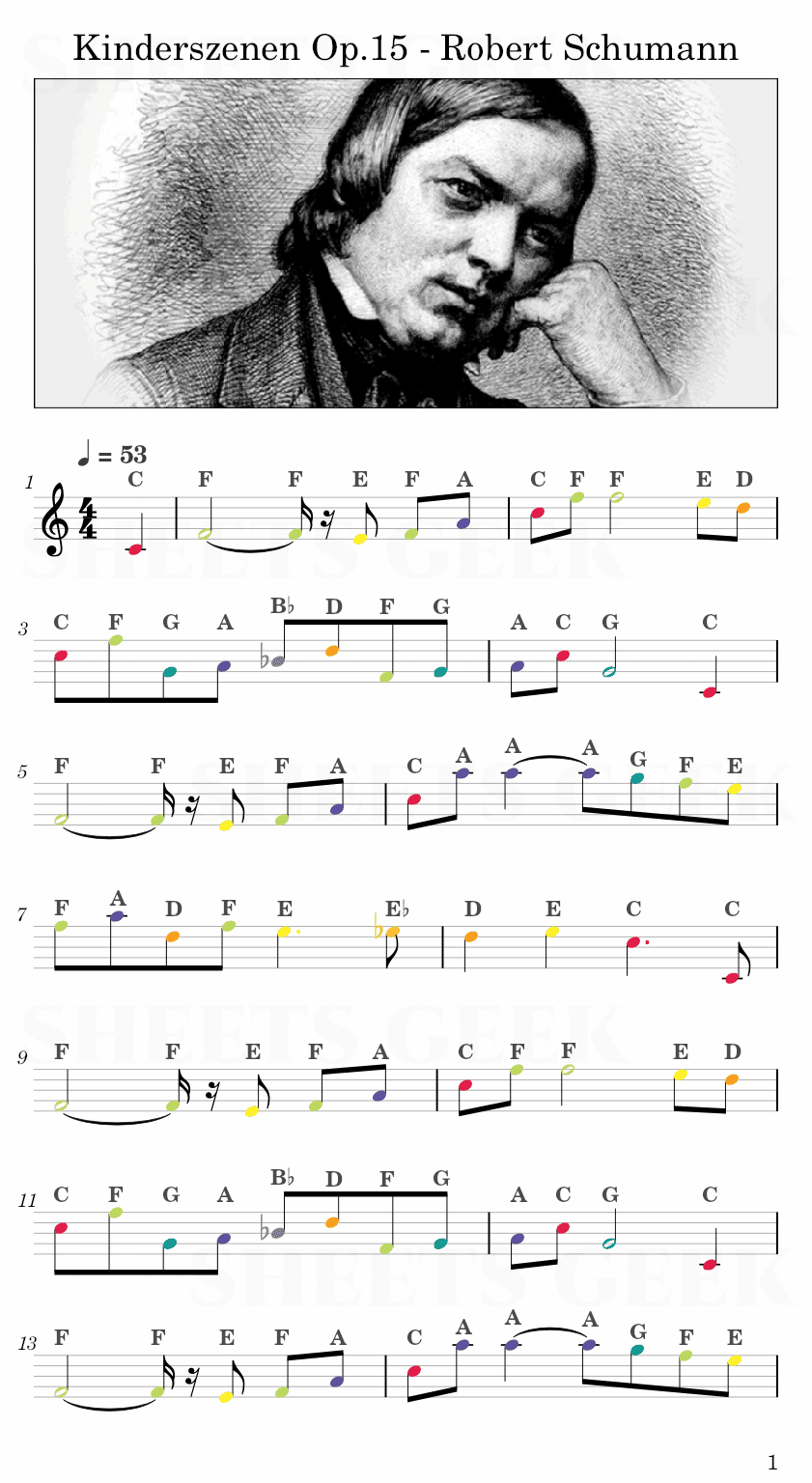 Kinderszenen Op.15 - Robert Schumann Easy Sheet Music Free for piano, keyboard, flute, violin, sax, cello page 1