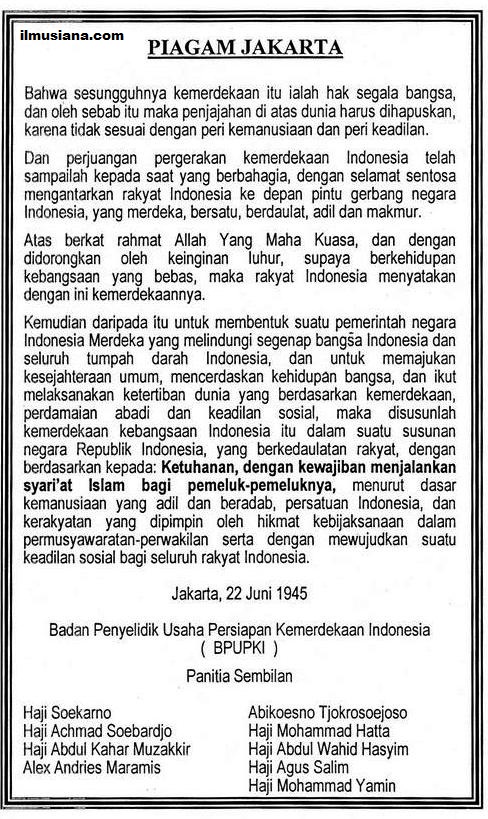  teks tertulis yang isinya memuat rumusan dari hukum dasar Negara Republik Indonesia Isi dari Piagam Jakarta 