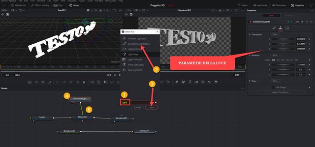 aggiunta della luce al progetto del testo 3D
