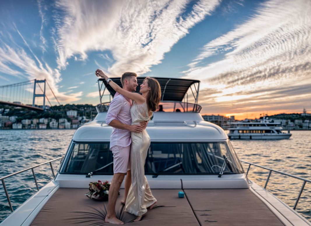 istanbul bosphorus private yacht sunset couple romanticism