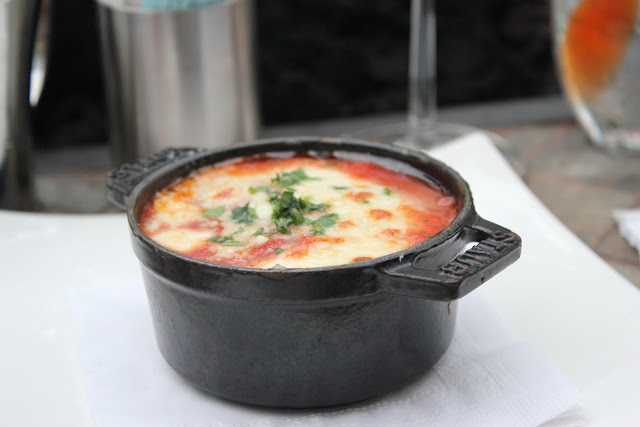 Veal and pancetta meatballs with polenta at Aragosta, Boston, Mass.