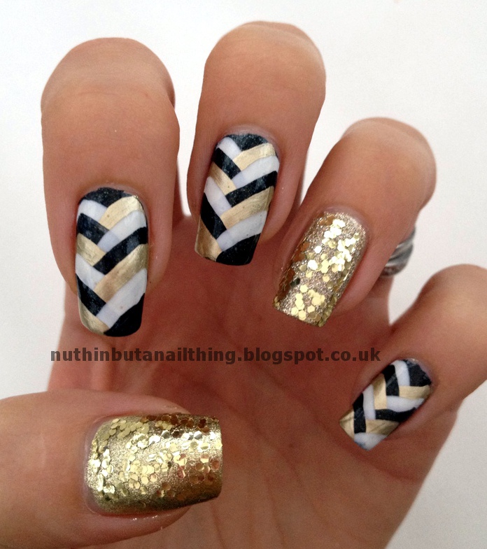 nuthin' but a nail thing: Gold, Black and White Fishtail Manicure